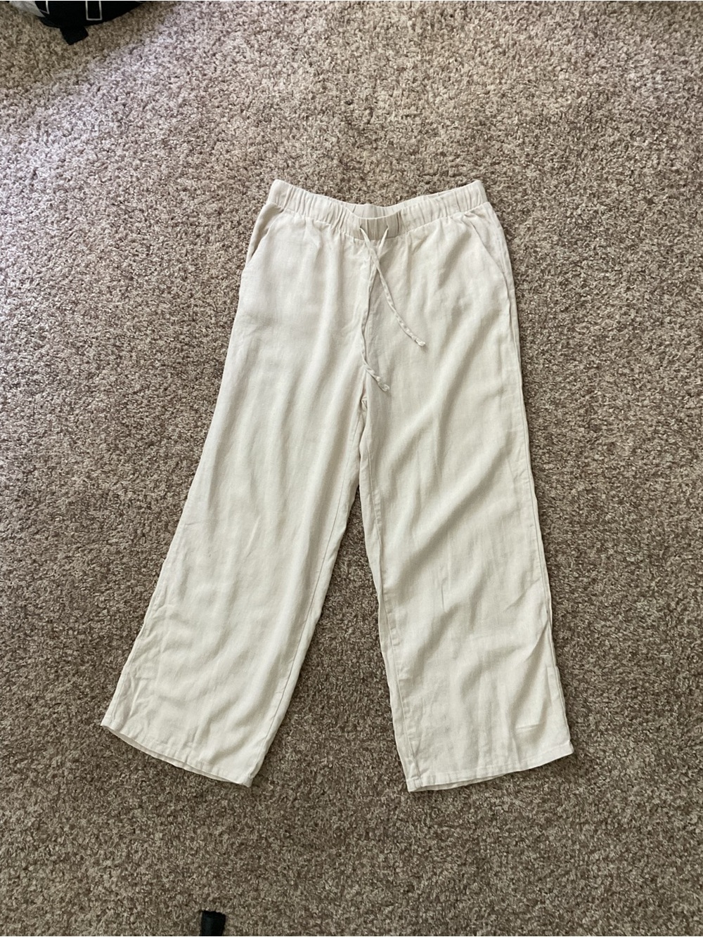 Ambiance Cream Wide-Leg Linen Drawstring Pants